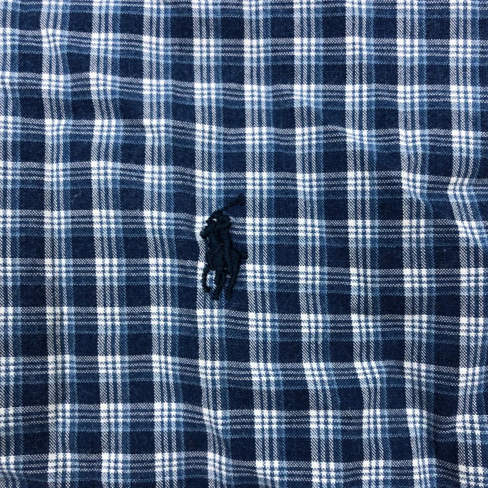 Polo Ralph Lauren Mens XL Indigo Oxford Plaid Short Sleeve Button Down Shirt